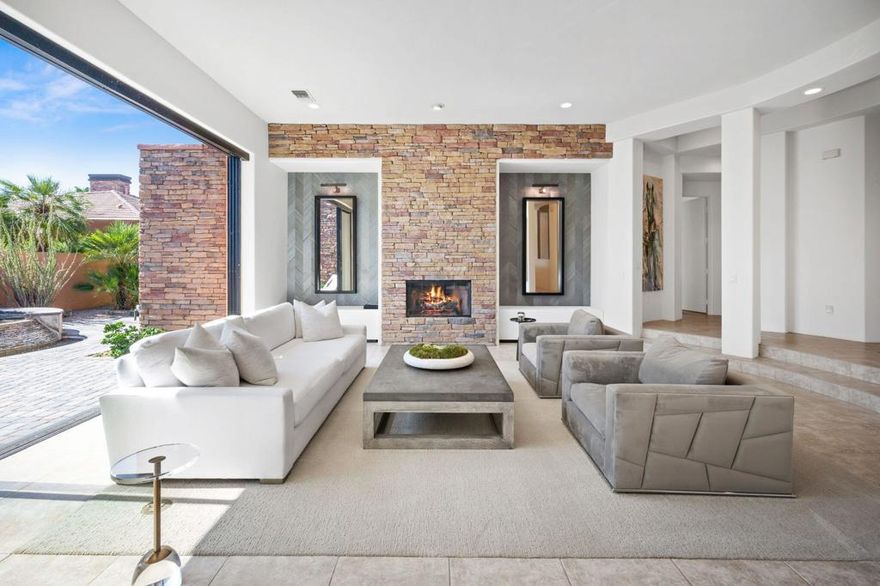 Open House Sat & SunOct. 4th & 5th, 11-2.   Price reduced.  $1,775,000!  Only $393 per Sq. Foot! Don't miss the opportunity to own this luxurious and stylish ''designer showcase'' home with a unique ''Casita in the Sky,'' located in the award-winning community of Palmilla in La Quinta. Bold Architecture with custom touches sets this home apart from all others. The spacious and private primary suite is built for luxury featuring an expansive wing fully private with a romantic fireplace, dual vanities, dual walk-in closets and direct access to the pool and spa for ultimate relaxation. Additionally, there are two generously sized & well appointed bedroom suites that both are situated at the opposite end of the estate.  One has its own entrance and patio that offers privacy for guests. Upstairs, at the end of a private custom ''stone-worked'' staircase you'll find one of the most unique casita's in all of Palmilla that includes breathtaking and astounding panoramic Mountain View's from every angle. It has its own kitchenette and private balcony. The main house has Multi-level interior design with Art niches,  custom lighting, private dining room and wet bar. Enjoy 4 grand fireplaces throughout the home in the living room, family room, and primary suite and poolside deck, adding warmth and sophistication.  This home  is an entertainers dream. The modern chef's kitchen boasts a 5-burner cooktop, center island, breakfast nook, bar seating, ample storage, and a walk-in pantry.There are four floor to ceiling roll back sliding glass doors that open up like a foldaway wall leading to a large, private patio with a lagoon style custom pool & spa & tanning shelf.  Entertaining or pure quiet luxury living, this estate has it all. Over 4500 square feet of excellence and that's not all. A private access gate leads directly to The Citrus Club, where you can enjoy golf, fitness, and social amenities.There is a designer furniture package included.  This is perfect for buyers looking for instant luxury living without the hassle of furnishing it.