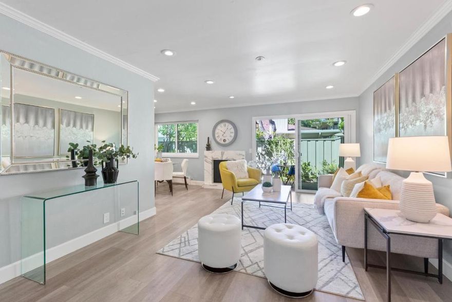 Welcome home to this spectacular, single level, end unit with no one above or below. Experience peaceful living in this 2 bed, 1.5 bath recently redone condo. Located in a quiet complex w/ lush greenery in the prestigious north Los Altos neighborhood. Open living room features gas fireplace, wide plank flooring, recessed lighting and a slider opening onto a large, peaceful, private and fenced patio. Perfect for gardening, simply relaxing or outside dining. Chef's kitchen complete with high end stainless appliances, storage and pantry. Spacious primary bedroom features large walk in closet with organizers. Additional features include covered parking space, bike storage, personal storage area and a newly remodeled community clubhouse and swimming pool.