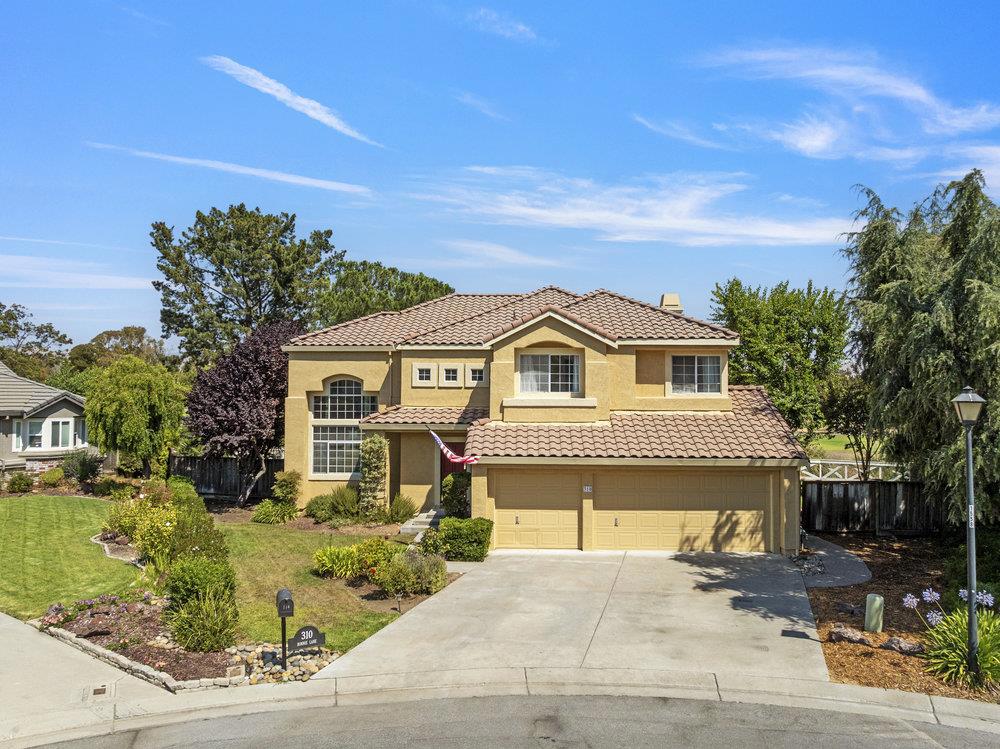 Fairway Living with Stunning Views! Nestled along the fairway in a gated community, this beautiful home offers the perfect blend of comfort, style, and scenic tranquility. Step inside to find bright, sunlit interiors enhanced by large windows that capture golf course views and fill the home with natural light. Freshly painted on the exterior, the home also boasts a spacious deck overlooking the greens, perfect for outdoor entertaining and relaxing. The newly installed back lawn and bark add additional appeal. The spacious downstairs is wonderful for entertaining with formal living and dining areas that lead to the Tuscan-style kitchen with granite counters, designer tile backsplash, double ovens, gas range and refrigerator. Enhance your entertaining with the wet-bar located off the family room area, with cabinets and wine rack. Also, downstairs is your own personal office, located next to the full bath (office could easily be converted to 4th bedroom). Upstairs is the oversized primary suite (with new windows) and generous size bathroom, with views of the course. There are two additional spacious bedrooms and hallway bath. Room for cars and more with 3 car garage. This home is your personal retreat in a secure, sought after community, Ridgemark Golf Country Club.