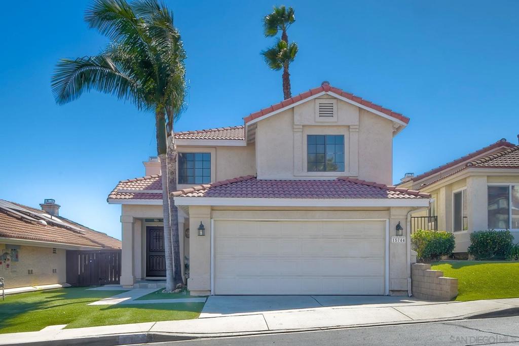 Breathtaking Views & Dramatic Ceilings! Step into this bright, move-in ready home, where soaring vaulted ceilings create a stunning cozy feel! Elegant new wood-laminate floors flow throughout, with no carpet, adding a modern, low-maintenance touch. Low HOA fees make this home even more appealing! Enjoy an expansive backyard, perfect for kids, pets, entertaining, or simply soaking in the incredible views. The inviting living room features a cozy gas fireplace with a charming brick surround and opens seamlessly to the formal dining room, offering direct access to the private, low-maintenance yard. The spacious kitchen is a chef’s delight, with abundant pantry space, stainless steel appliances, upgraded cabinets, and durable, easy-care countertops. The adjoining family room features a sunny dining nook, patio access, and rich laminate wood floors, the perfect space to gather. Upstairs, the oversized primary suite boasts a vaulted ceiling, room for a sitting or office area, an attached bath with new countertops, dual sinks, and a walk-in closet with custom built-ins. Two additional bedrooms and a full bath complete the upper level. Ideally situated, this home is just minutes from freeways, shopping, top-rated schools, restaurants, and the prestigious Bernardo Heights Clubhouse which includes swimming, tennis & more!