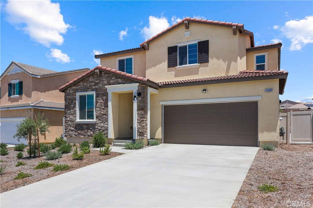 Welcome to this beautiful LIKE new home at the Olivewood community in Beaumont. Just built last year is this 2261 square foot home with 4 bedrooms, 3 bathrooms, plus a loft. Step into the foyer to find a secondary bedroom and full bathroom, perfect for guests or a home office. Continue into the heart of the home, where the gathering room seamlessly connects to the casual dining area and kitchen, complete with a spacious island. Upgraded flooring, cabinets, and granite countertops. Upstairs, the primary suite offers a peaceful retreat with a large walk-in closet, dual sink vanity, enclosed water closet, linen storage, and an oversized walk-in shower. The second floor also features two secondary bedrooms, a full bathroom, a versatile flex space/loft, and a convenient laundry room. Step outside the spacious backyard with plenty of room to entertain while enjoying the sun or staying in the shade under the newly added alumawood patio cover with built-in lights and ceiling fans. PAID OFF SOLAR. Olivewood is a gated community that has access to 2 pools, playground, basketball court, etc, and is conveniently located close to the freeway.