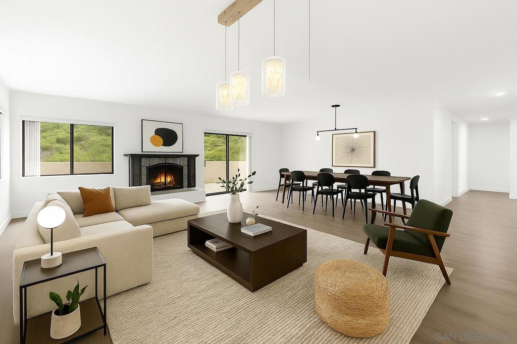 Stoneridge Chateaus is a beautiful community in north Poway, adjacent to Rancho Bernardo featuring green open space, walking trails, and two clubhouses. Each clubhouse has a gathering space, pool and hot tub. 17727 Valle De Lobo is in a most desirable location of the community. It’s an end unit adjacent to green grass open space. Great floorplan! Primary bedroom with en-suite bathroom. Second bedroom has direct access to the second bathroom, plus a separate door for guests. The flex room has an accordion door - could be used as a bedroom, home office, den, workout space, etc. Imagine all the different layout options with the large open concept living room. There is a beautiful light fixture for your dining room table. A fireplace with space for a couch and tv. Another wall would be ideal for something fun like a bookshelf, bar cart, or play area. Your updated kitchen has plenty of storage and space. There is a large kitchen island on wheels below a beautiful light fixture. There is a garage, driveway for parking, and plenty of guest parking. The water heater was installed in 2024. New dishwasher and refrigerator. Central air conditioning with a digital thermostat. The HOA has just replaced the roof on the garage. The HOA fee includes water! HOA fee also includes sewer, roof maintenance, trash pickup, common area insurance, common area maintenance, two pools, two hot-tubs, two clubhouses and RV parking. HOA allows you to install solar panels on your roof. Check out nearby Valle Verde Neighborhood Park and Lake Poway. Poway Unified School District. Come tour it today!