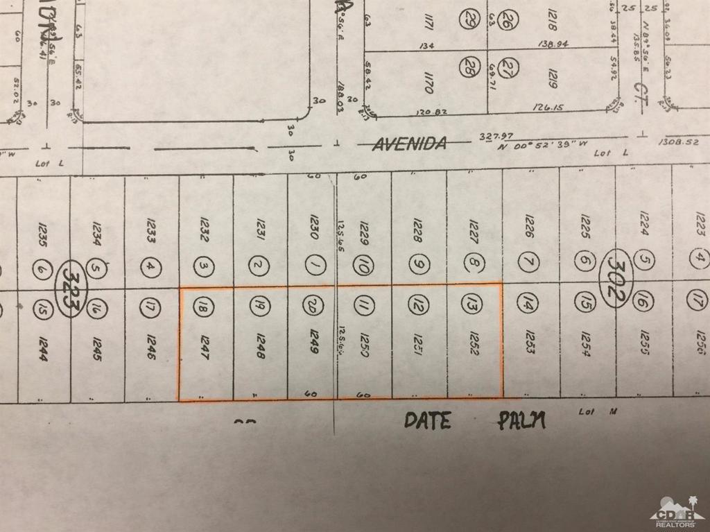 Great opportunity to own approximately 1 acre on Date Palm Drive. Consists of a total of 6 lots. Buyer to check with City for any and all zoning uses. Property is flat and in the path of development. Owners are anxious, have additional lots available. JV possible, owner carry also available, Submit.