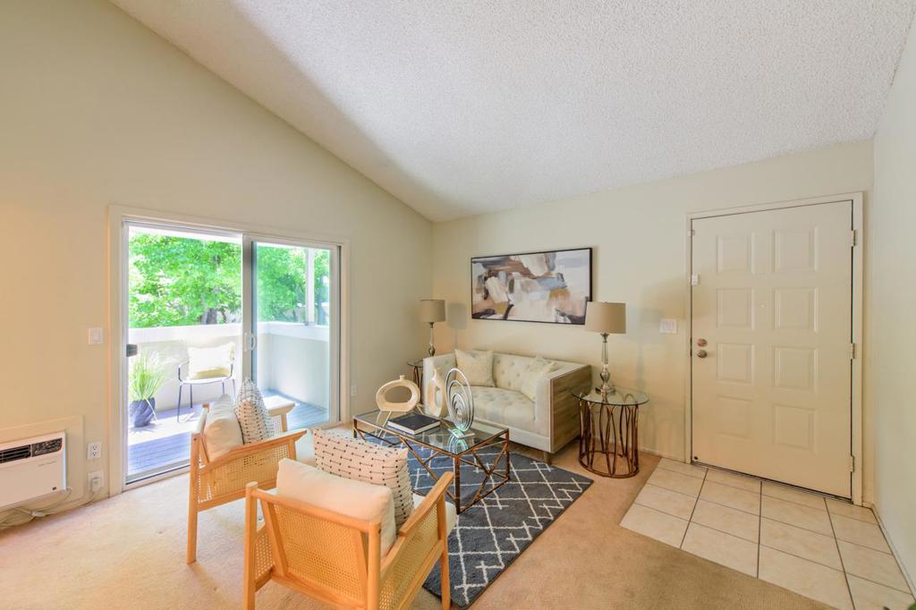 Beautifully maintained 1-bedroom, 1-bathroom condo. An exceptional opportunity for someone looking for low-maintenance, high-efficiency lifestyle in a prime location. Open-concept design with vaulted ceilings allows for plenty of natural light. The gourmet-inspired kitchen features sleek granite countertops, newer cabinets, essential stainless-steel appliances, motion sensor touchless faucet and a dual-stage water filtration system. Dining area has a dedicated breakfast bar for an ideal setting for casual dining. Spacious primary bedroom with a large walk-in closet for optimized storage. A sliding glass door with direct access to a private patio overlooking the professionally landscaped grounds perfect for a relaxing patio experience. In-unit laundry-washer and dryer included. Two supplementary outdoor storage closets to help maximize your interior usable storage space. Located just a short drive to San Jose State University and biking trails. Proximity to major retail centers, Costco, the local mall and easy access to major freeways. This is your opportunity to own a move-in-ready condo. Exceptional value in a prime location.