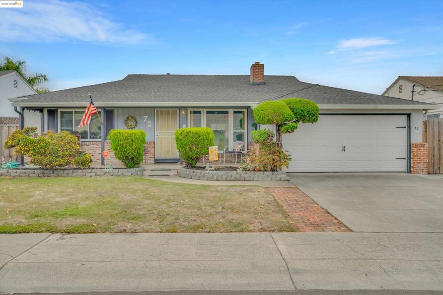 PRICE REDUCTION! Nestled inside a quiet cul-de-sac inside the highly sought after San Lorenzo Village with minimal turnover, this beautifully maintained 3-bedroom, 2-bath home with a 2-car garage offers 1,525 sq. ft. of comfortable living space on a 5,940 sq. ft. lot.  The spacious family room features vaulted ceilings with custom wood beams, a brick-surround fireplace, and abundant natural light, creating a warm and inviting atmosphere. The kitchen overlooking the family room —perfect for gatherings and entertaining.  Enjoy formal living and dining rooms, hardwood and laminate wood flooring, designer paint colors, two fireplaces, crown molding, recessed lighting, and ceiling fans throughout. Additional highlights include interior laundry and a charming covered front porch that enhances the home’s curb appeal.  Move-in ready and filled with character, this home offers the perfect blend of comfort, style, and timeless appeal in a well-established, desirable neighborhood with close proximity for commuting, schools, dining, shopping and MORE!