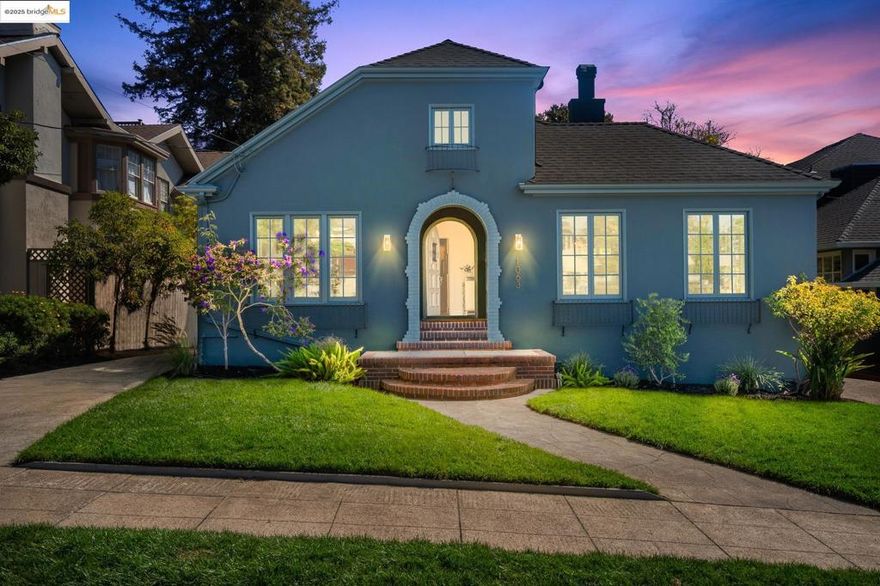 Positioned on one of Crocker Highlands’ most desirable streets, this timeless Traditional blends classic character with modern updates on a ¼ acre lot. The light-filled living room, anchored by a striking fireplace, features nine French windows framing a captivating two-bridge Bay view. A formal dining room and adjacent eat-in kitchen with quartz countertops, custom tile, stainless steel appliances, and abundant cabinetry are ideal for gatherings and everyday living. The main level offers three bedrooms, including a serene primary suite with a bespoke bath, plus a hall bath with designer finishes. Upstairs, a flexible bedroom suits a home office or retreat, with an expansive walk-in attic offering future potential. Level gardens invite relaxation and play, complemented by a detached writer’s/yoga studio and two-car garage. Recent upgrades include a permitted electrical system and new roof. Close to Crocker Highlands Elementary, Lakeshore Avenue, Lake Merritt, and the Bay Bridge, this rare home combines elegance, function, and an exceptional location. Views:  Downtown