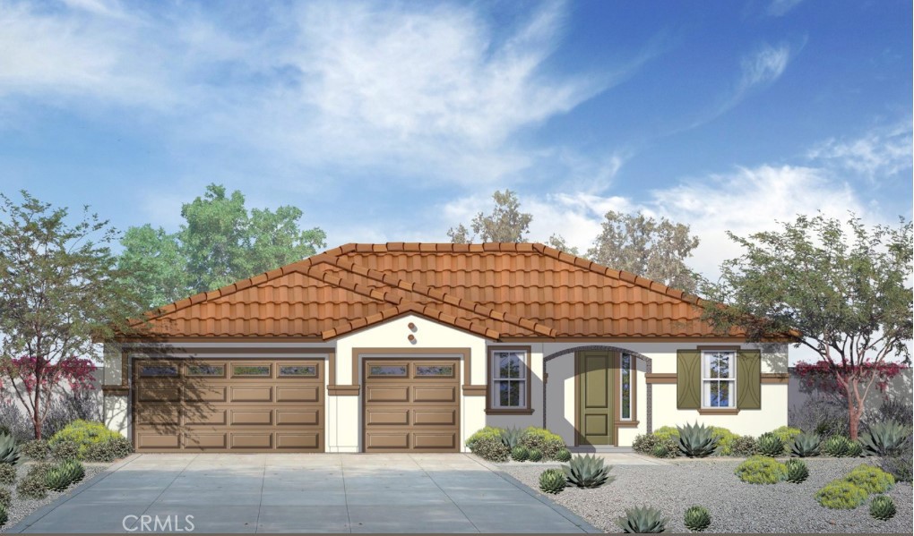 Location, Location, Location! BRAND NEW! Dynamic Open Floorplan, SINGLE STORY 3 Bedrooms plus Flex Room/Den, 2 Full Baths, 3 Car Garage, Spanish Architecture, Upgraded Designer Laminate Flooring, Stainless Steel Appliances, Quartz Counters, LED Recessed Lighting Throughout(including bedrooms), Ceiling Fan J Boxes in all bedrooms and living room, SOLAR SYSTEM INCLUDED, Dual Wrought Iron Gates for potential RV access, Rearyard Covered Patio with Stucco lid, Fully Landscaped Front yard, Ring Doorbell, Fully Fenced(rear and side yards) with BLOCK WALLS. Just under HALF ACRE lot...NO HOA.