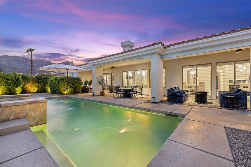 This beautiful 5 bdrm 3.5 bath home is located in the coveted gated community of Hidden Canyon. Nestled beneath the jagged Santa Rosa mountains with close proximity to the legendary La Quinta Resort, this newly renovated turnkey - furnished home is waiting for your arrival! Upon entering you will be greeted by an inviting living area bathed in natural light creating a warm and welcoming atmosphere. The open floor plan connects the living, dinning and kitchen area making entertaining a breeze. The tasteful kitchen is equipped with modern appliances, ample cabinetry and a butlers pantry complete with a breakfast bar where you can enjoy your morning reflections. A formal dinning area also seats 8 comfortably. The master bedroom is a tranquil retreat featuring a spacious layout, a walk in closet and ensuite bathroom with a luxurious soaking tub and separate shower. All 4 bdrms have King sized beds, two with their own ensuites and the other share a jack and Jill bathroom. Step outside to your private patio where you can relax and unwind in various seating areas around the salt water pool and spa. Located in the heart of La Quinta you'll have access to world class golf, tennis, upscale shopping, fine dinning. Don't miss this opportunity to experience the ultimate desert lifestyle in luxurious comfort!