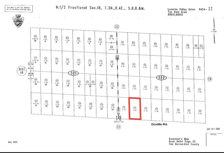 Discover your own slice of the high desert with this 5 acre lot in Johnson Valley! Just minutes from the world famous King of the Hammers off-road event area. Popular location for hiking and off-road exploring of endless trails. Make this your private camping retreat or desert homestead. Dirt road access. Power poles on Ocotillo Rd. Homes in the neighborhood. APN: 0454-322-24-0000
