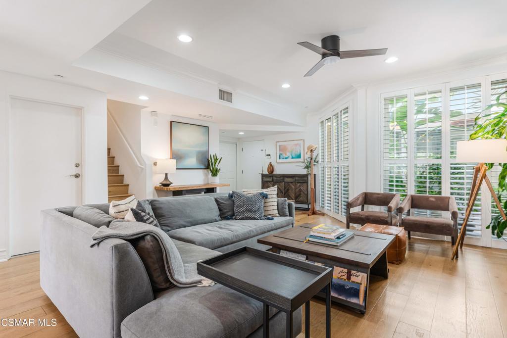 Situated in prime West LA, this home offers the ultimate in Westside living. Flooded with natural light, this stunning 3 bedroom plus large loft, 2.5-bath Mediterranean townhome is nestled on a peaceful, tree-lined street in one of the Westside's most sought-after neighborhoods. The first floor welcomes you with a spacious living and dining area featuring elegant recessed ceilings and a tastefully designed powder bath. The remodeled gourmet kitchen is a chef's dream--complete with Viking appliances, caesarstone countertops, Italian cabinetry, custom tile backsplash, a wine fridge, stone flooring, a large breakfast bar, and abundant cabinet and counter space. Upstairs, you'll find two generous guest bedrooms and a full bathroom, along with a luxurious primary suite featuring soaring ceilings and multiple walk-in closets with custom built-ins. The en-suite primary bathroom offers a spa-like retreat with a soaking tub, walk-in shower, and dual vanities. Perched above the primary bedroom is a versatile loft--ideal as a home office, gym, or creative space--that opens to a private rooftop deck. Perfect for a wellness retreat, the deck features a dry sauna, expansive city views, an enclosed storage area, and plenty of space to entertain. Additional highlights include beautiful Oak hardwood flooring, Crown molding, plantation shutters, recessed lighting and high-end finishes throughout. Located in a refined and private 11-unit complex, this home includes a private, direct-access 2-car garage with extra storage, secure entry, and gated guest parking. All just one block north of Stoner Park's tennis courts and close to the beach, top-rated restaurants, shopping, farmer's market, and everything the Westside has to offer.