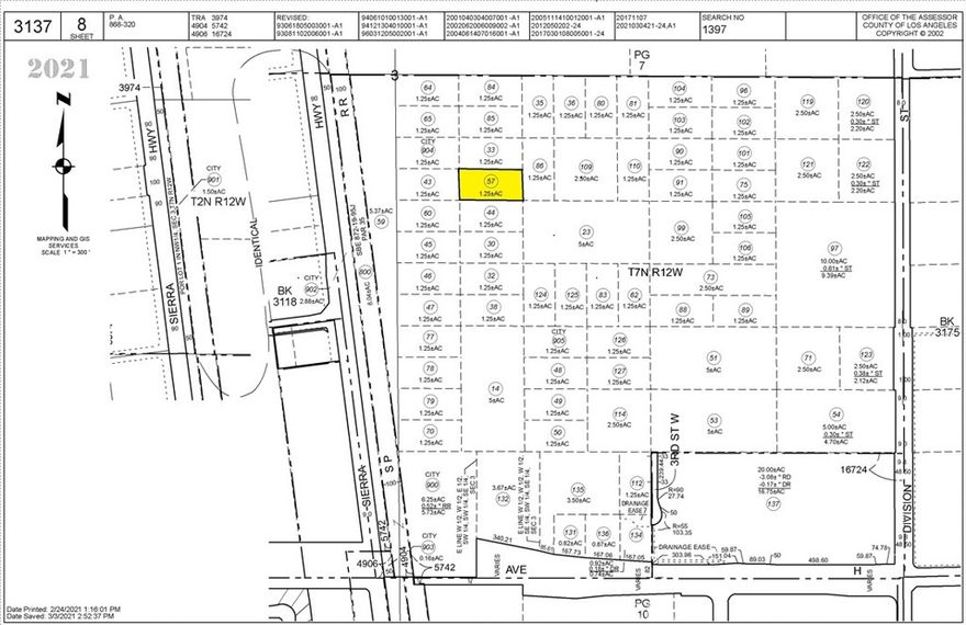 Seize the opportunity to own a substantial 1.27-acre parcel of land on Ave G8 in the expansive and scenic city of Lancaster, California. Marked by APN: 3137-008-057 and resting within the desirable 93535 zip code, this vacant lot, situated at coordinates Lat 34.72427, Long -118.13795, presents a blank slate for a variety of possibilities. As an entirely undeveloped property, it offers a rare chance for buyers to shape their vision in alignment with Los Angeles County's diverse and dynamic landscape. The unknown zoning of this lot encourages prospective buyers to envision a broad spectrum of uses, subject to county guidelines. This property not only promises vast open space but also places you within the embrace of Lancaster's natural beauty and its burgeoning development potential. Buyers are encouraged to conduct comprehensive research to explore the full potential of this unique land offering. ****No soils reports, surveys, etc., have been done. Buyer and buyer's agent to verify all information with the city or county for allowable uses and requirements and rely on their own investigations. **Buyer responsible for checking zoning, utilities, permits and exact property boundaries. ****
