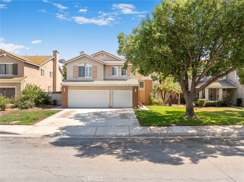 Rare two-story home nestled in a beautiful, quiet South Ontario residential community, next to Ontario Ranch, Eastvale and newer communities with no Mello-Roos and HOA fees. Layout flows seamlessly from the living room w/ soaring double-height ceilings to the adjacent formal dining area and into a gorgeous kitchen w/ upgraded cabinets and quartz countertops. Cozy family room w/ fireplace. Spacious bedrooms with ceiling fans. Bonus room downstairs can be used as an office or 5th bedroom. Large laundry room with ample storage. 3 car garage with long driveway. Wood shutters on all windows and upgraded bathrooms' vanity. Spacious backyard. Peekaboo view of mountains. Enjoy an unbeatable location, just moments from schools, Ontario International Airport, 99 Ranch, Costco, and some of the best & most convenient dining, entertainment and shopping the area has to offer. Ontario Grand Park and Ontario Sports Empire are being built nearby! This property has the potential to appreciate in value.