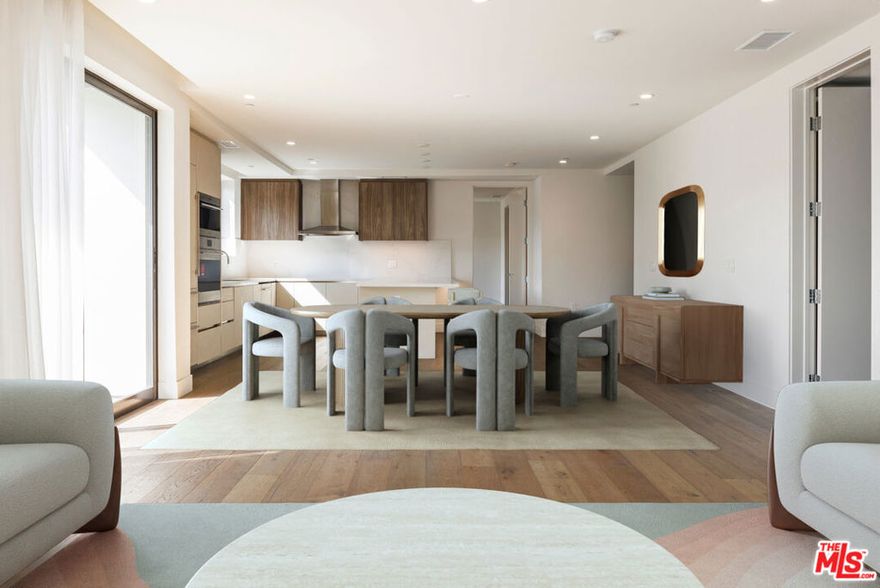 Final opportunities remain at Delyla, offering boutique LA living just steps from premier dining and shopping on Robertson Blvd. Residence 310 is a 2-bedroom, 2.5-bath home with 1,835 SF of refined interiors and 129 SF of outdoor space. The open layout flows from the U-shaped chef's kitchen into the great room and out to a private terrace. Finishes include hardwood plank flooring, marbled Caesarstone countertops, Italian cabinetry, and Sub-Zero paneled refrigerator and dishwasher. The kitchen features a Wolf induction cooktop, oven, and 36" hood. Bathrooms showcase polished grey tile slabs, Emser porcelain flooring, Gessi fixtures, and LED recessed lighting, while the primary suite offers a walk-in closet and water closet. Delyla elevates daily living with amenities including concierge services, resident lounge and gym, outdoor lounge with pizza oven, and secured subterranean parking.
