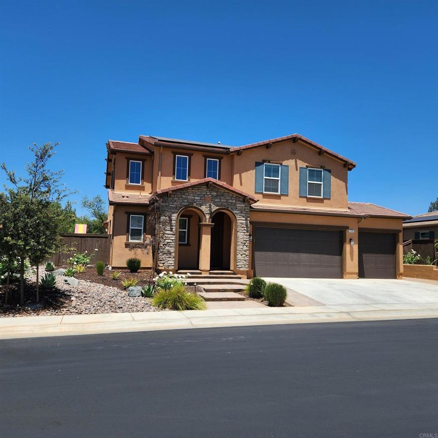 New home in gated community. Convenient access to I-15 and Hwy. 78. Walking distance to Felicita County Park, which offers athletic fields, playgrounds and disc golf. Minutes to shopping and dining at Westfield Mall Escondido. Close to Escondido wine region, which features more than 20 wineries. Upgraded Solar panels and and EV hook up in the garage = minimal costs for electric. Smoke detectors, fire sprinklers. Security System. Living Area Surround Sound. Kitchen pantry with shelving. Whirlpool appliances in kitchen / LED lighting. Upgraded flooring and tile throughout home. Energy efficient heat pump and furnace. 5 bedroom 3.5 bath with Junior Suite downstairs with separate outside entrance. Three car garage. Many other upgrades and features in this newly constructed home.  Owner pays for landscape services. Tenant responsible for utilities. No pets / no smoking