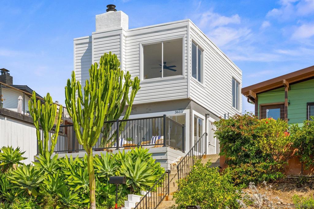 Panoramic Coastal Views • Modern Design • Legal ADU Income Opportunity Welcome to your slice of San Diego coastal living—without the crowds or chaos of the beach! This beautifully renovated 2-bedroom, 2-bath main home (approx. 1,326 sq. ft.) plus a newly constructed, fully permitted 1-bedroom, 1-bath ADU (approx. 429 sq. ft.) offer a combined total of roughly 1,755 sq. ft. of modern living space with sweeping sit-down panoramic views of the Pacific Ocean, Mission Bay, and nightly SeaWorld fireworks from nearly every angle. The main home showcases designer finishes, an open-concept layout, and abundant natural light. The elevated site delivers breathtaking sunsets and sparkling water views from the kitchen, living room, and expansive front deck. Enjoy morning coffee or sunset dining on the covered patio with ceiling fan and low-maintenance landscaping. The detached ADU features its own private deck, panoramic views, and dedicated parking—ideal for guests, extended family, or rental income. Walk to a top-rated elementary school and reach Pacific Beach, Mission Bay Park, and popular restaurants in minutes. You’re walking distance to a top-rated elementary school and just minutes from Pacific Beach, Mission Bay Park, trendy restaurants, and coffee shops. Experience the beach lifestyle without the beach crowds where ocean breezes, panoramic vistas, and modern comfort meet elevated privacy. While the home’s hillside setting offers incredible views and privacy, it does come with a few stairs but the reward is worth every step!!