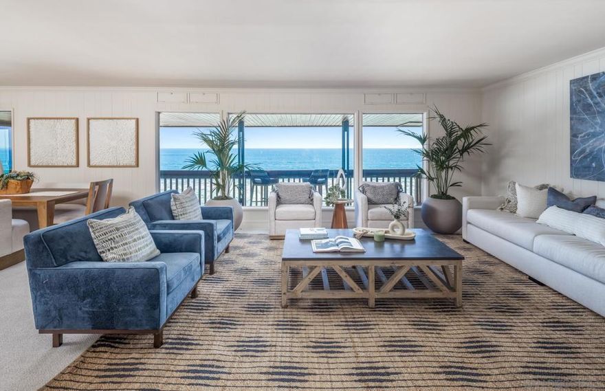 Experience unparalleled coastal living, an extraordinary oceanfront property spanning 75 feet of ocean frontage, nestled in the heart of Carlsbad Village. This premier location grants you immediate access to the finest dining, shopping, and coffee shops, making it a hub for a vibrant lifestyle.   Positioned directly on one of the most coveted sandy beaches along the coast, this estate offers breathtaking ocean views from nearly every room and direct beach access. The oversized outdoor decks are perfect for hosting extravagant oceanfront events, weddings, and endless entertainment. Approximately 4,564 square feet on a generous 10,473 square-foot lot, this beach compound features six bedrooms, plus two optional bedrooms, and seven full bathrooms. Crafted with a focus on maximizing stunning ocean vistas, the interior boasts a custom kitchen with floor-to-ceiling windows, a spacious living area with a cozy fireplace, multiple courtyards and decks, an outdoor shower, an attached three-car garage, and incredible privacy.  Whether you are looking for a coastal compound, investment opportunity, or both, your oceanfront oasis awaits!