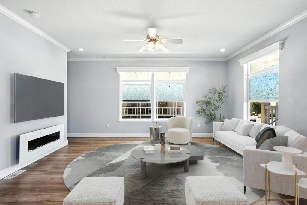 Welcome to a luxurious lifestyle in the prestigious Plaza del Rey community! Built in 2017, this meticulously maintained 3-bedroom, 2-bathroom home blends modern design w/ everyday functionality. Step inside to high ceilings, recessed lighting & abundant natural light that fills the open-concept living & dining area. The stylish kitchen is a chefs dream, featuring sleek granite countertops, stainless steel appliances, spacious center island & ample built-in storage. The thoughtfully designed layout includes a dedicated laundry room w/ washer/dryer, extra storage space, & direct access to tandem covered parking & private storage shed. Down the hall, 2 generously sized bedrooms share a full bathroom w/ a granite-topped vanity & shower-over-tub. The primary suite is complete w/ a walk-in closet & luxurious ensuite bathroom w/ dual-sink vanity & tiled stall shower w/ glass doors. Enjoy your own private, fenced backyard w/ deck, perfect for lounging or grilling outdoors. Located within a secure, beautifully maintained park, residents of Plaza del Rey enjoy access to resort-style amenities including a clubhouse, swimming pools, bocce court, barbecue areas & attentive on-site staff. Conveniently close to Costco, Levis Stadium, Lakewood Park & major highways including US-101.