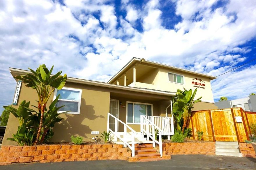 The Meridian @ 4902-12 67th Street is an 18 unit apartment complex that consists of 15,400 rentable SF situated on a 17,947 SF lot with 19 parking spaces. The unit mix consists of (1) 4 Bedroom / 2 Bath house built in the 1960s, (12) 2 Bedroom / 1 Bath units, and (5) 1 Bedroom / 1 Bath units built in different stages of the 1960s and renovated in 2017 & 2020 as well as onsite laundry facilities with 3 washers and 2 dryers that are owned. There is a grass backyard with a shaded lounge area at the rear of the property. Previous ownership made significant exterior and system upgrades.  The majority of sewer lines and all water supply lines have been replaced. The property has new windows, and the units have faux wood flooring as well as new kitchens and bathrooms featuring stainless steel kitchen appliances, granite countertops, and new cabinets, hardware and ceiling fans. The property has spacious floorplans and the units have A/C. The Meridian sits in the burgeoning Rolando Village Neighborhood near the College East District. All tenants are month to month. It could be suitable for SDSU students with added security parking gates and more futures for students. PLEASE DO NOT WALK ON THE PROPERTY OR DISTURB TENANTS. PROPERTY IS SHOWN WITH AN ACCEPTED OFFER ONLY.