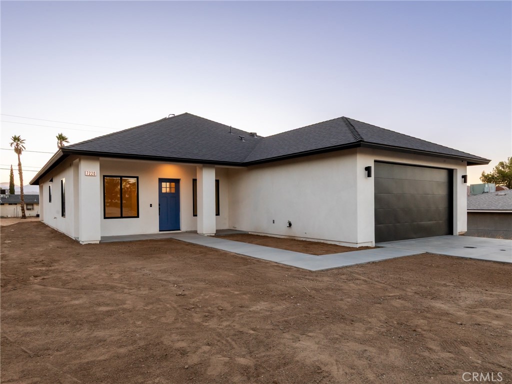 Discover modern desert living at its finest in this newly built home in the heart of Yucca Valley. Perfectly blending timeless design, energy efficiency, and breathtaking western views, this home is a rare opportunity you don’t want to miss! Featuring a large covered patio, paid solar, attached insulated 2-car garage, primary bedroom ensuite, all electric home and much more! Utilities include city water, city sewer and underground electric. This thoughtfully designed home combines style, functionality, and eco-conscious living in a sought-after location. Listing agent is owner and owner-builder.