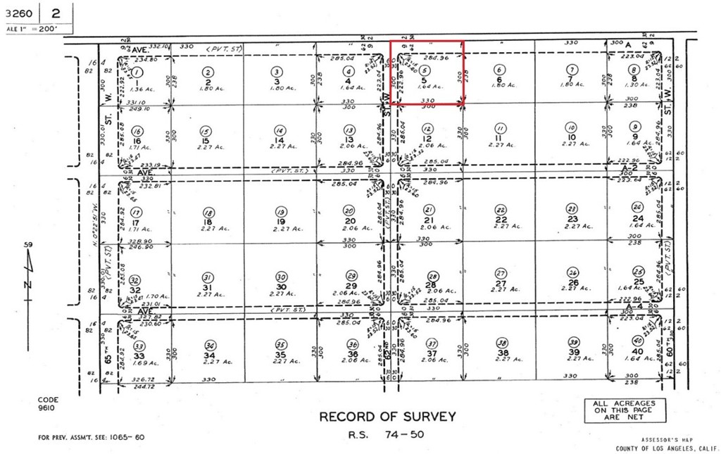 APN: 3260-002-005 Coordinates: 34.819833, -118.241750 2.27 Acres for sale in LA County. This lot is located near the corner of W Ave A and 60th ST W in Lancaster, CA. Excellent property with frontage on to a paved street that has light poles on the street.