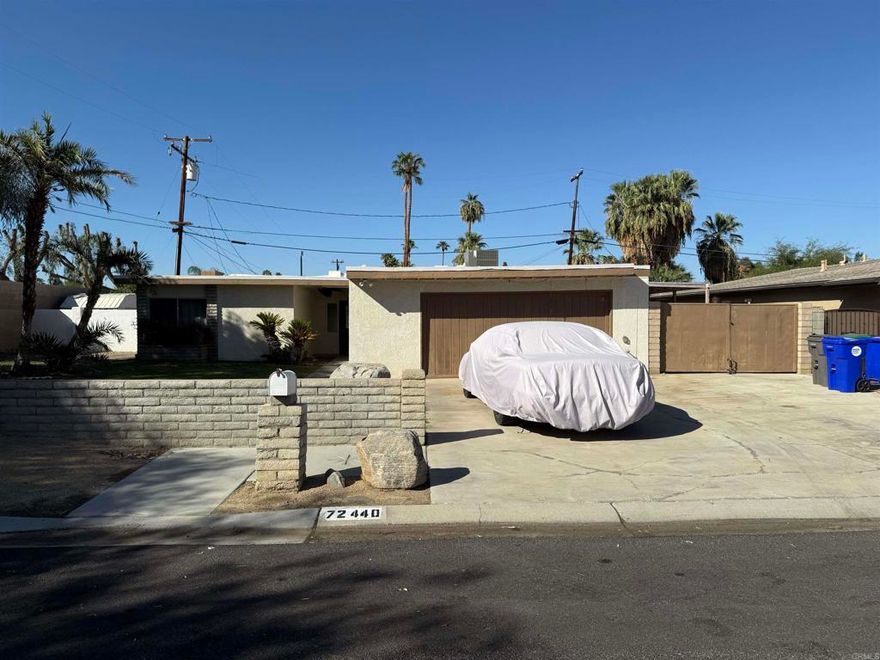 Tucked at the end of a quiet cul-de-sac, this Palm Desert opportunity is ready for your vision. The main home offers 1,411 sq. ft., plus an unpermitted 462 sq. ft. ADU (not included in the total square footage). Inside, the property needs TLC but offers solid fundamentals to build upon. Major systems have already been updated, including, all galvanized plumbing replaced with PEX (2024), water heater replaced in May 2022 with a 12-year warranty, HVAC system replaced July 2022. Bring your ideas and your contractor — this home is perfect for buyers looking to remodel, flip, or create their own desert retreat. Situated on a private cul-de-sac lot, this property combines great potential with a prime location near shopping, dining, golf, and Palm Desert’s resort amenities. Sold as-is. Don’t miss this opportunity to customize your desert home exactly the way you want it!