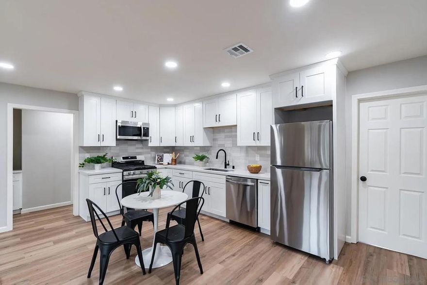 A fully renovated 2-bedroom, 2-bath single-family residence with an attached studio ADU situated on a large, usable lot. Both the main home and ADU have been comprehensively upgraded with shaker-style cabinetry, stainless steel appliances, quartz countertops, new laminate flooring, updated kitchens and bathrooms, dual-pane windows, and new HVAC systems.  Each unit benefits from its own private yard, supporting flexible use for owner-occupancy, multi-generational living, or rental income. The property is zoned RM-1-3, providing additional redevelopment or density potential for future value creation.  Centrally located with convenient access to major employment centers, transit corridors, and neighborhood amenities throughout San Diego.