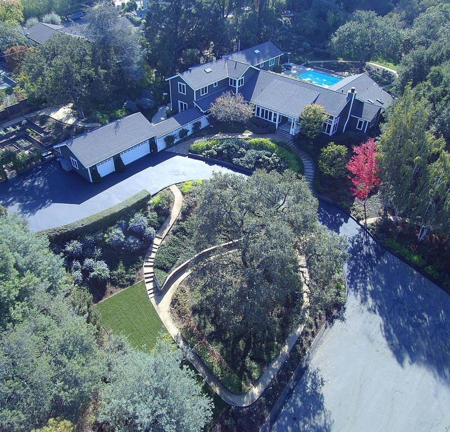 Beautiful property designed by award-winning Siegel & Strain Architects * 1.22 acres * prominently elevated at the end of a cul-de-sac * private and peaceful * 2-4 minutes to the store-schools-freeway * built in 1998 and recently updated * indoor outdoor design-floorplan * a cook's dream with fully irrigated garden and prep-kitchen * meticulous landscape * 13 heritage oaks * walking trails around the entire lot * 5 bedrooms plus a workout room and office * wine cellar * recently updated pool, spa, landscape, paint, kitchen * formal living, dining, and family rooms * private upstairs living quarters for kids/guests * master bedroom downstairs contiguous to office/wine cellar/pool * 8 parking spaces on site * private-covered breezeway from garage to house * careful planning went into the location of the kitchen and office as the central nerve centers * massive number of living zones * quality real estate