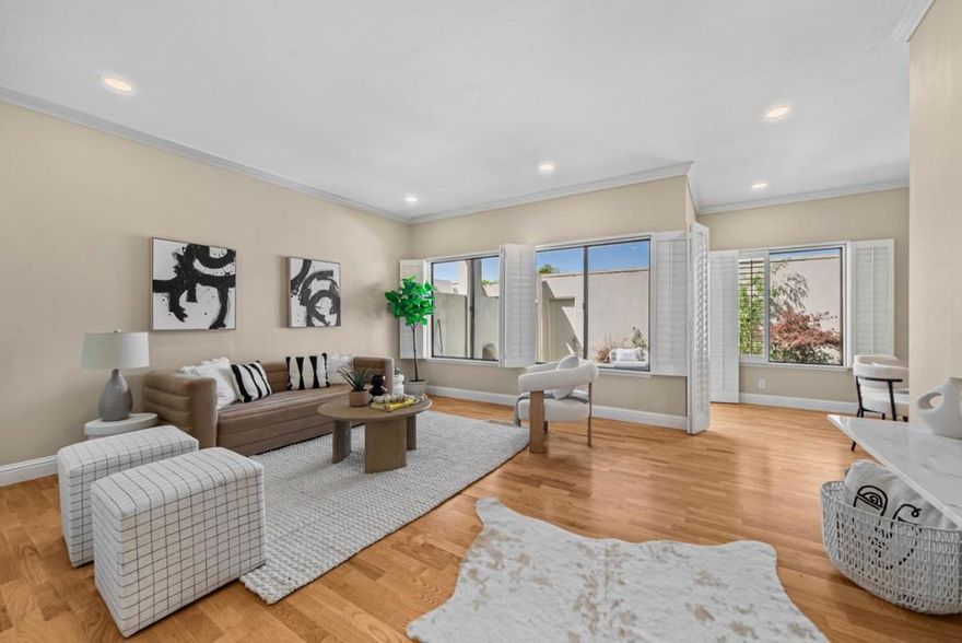 Charming 2-Bed, 2.5-Bath Mediterranean End-unit townhome with connected garage, ideally located between San Francisco and Silicon Valley with easy access to HWY 101 & 92. Set in the peaceful Las Casitas community, with its tree-lined walkways, pool, and spa, this updated home features a modern kitchen equipped with stainless steel appliances, granite countertops, high-quality cabinets, and glass tile backsplash. Bathrooms enjoy quartz vanities and contemporary finishes. Fresh interior paint, new carpet, smart recessed lighting, plantation shutters, in-unit laundry with walk-in closet, walk-in pantry, and tall ceilings in bedrooms that invite natural light. A slate patio shaded by mature trees offers the perfect setting for relaxing or entertaining. HOA includes water, garage, roof, and  exterior landscaping. Conveniently located, close to Whole Foods, Costco, Target, Trader Joe's, and minutes away from SFO.