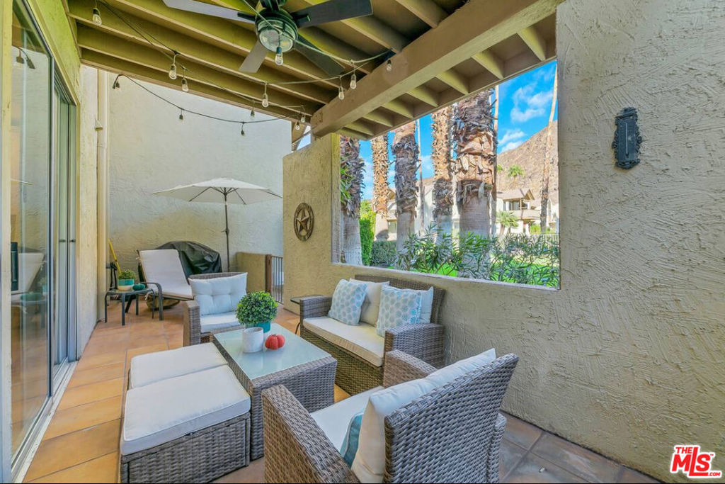 Welcome to your desert retreat at Mountain Cove in Indian Wells. This charming 1-bedroom, 1-bathroom ground-floor unit features an expansive private patio, ideal for relaxing or entertaining under the desert skies. The residence comes fully furnished and is offered as a short-term rental, providing both comfort and convenience. Step outside to enjoy the community's sparkling pool or explore the vibrant local scene. Located in a guard-gated community, Mountain Cove offers the perfect blend of security and resort-style living. You'll be minutes from the world-renowned Indian Wells Golf Resort, upscale dining and shopping, and just 7 miles from the Empire Polo Grounds, home of Coachella and Stagecoach festivals. Whether you're seeking a weekend getaway or seasonal stay, this home delivers the best of desert living with peaceful mountain views and a central location in the heart of Indian Wells.