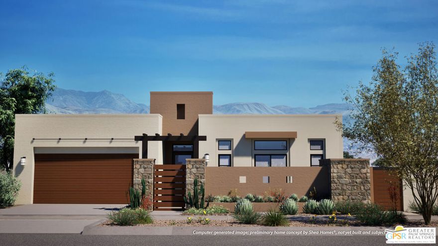 Welcome to Cotino, Storyliving by Disney, the first community of its kind in Rancho Mirage. Nestled on a great street and in near proximity to our clubhouse and the bay, this exquisite 3-bedroom, 3-bathroom, home with a gorgeous pool and spa is approximately 2,925 square feet and is nearly finished being built and is thoughtfully designed for those seeking a quick move-in home in Cotino. Built by Shea Homes as part of their Grand Collection, this stunning Melodia design showcases a distinctive Coachella exterior elevation that blends traditional Coachella Valley home style with modern features. The residence invites you to discover a thoughtfully designed open-concept floor plan that seamlessly connects spacious living areas for comfort and ease. The elegant primary suite serves as a private retreat, featuring an expansive bath and a generous walk-in closet. Two secondary bedrooms, each with their own baths, provide ample space for guests or family. The well-appointed kitchen is a chef's dream, showcasing gourmet-quality finishes, a large central island perfect for gathering, and a walk-in pantry for abundant storage. Step outside to the expansive outdoor living area accessible from both the great room and the primary suite ideal for entertaining or enjoying tranquil moments. A versatile flex space offers the perfect setting for an office, entertainment room, or hobby studio tailored to your lifestyle needs. Cotino combines natural beauty, charming parks, and the magic of Disney to create a unique and vibrant community -- perfect for beginning your next chapter. Come see for yourself and experience all that this exceptional community has to offer.