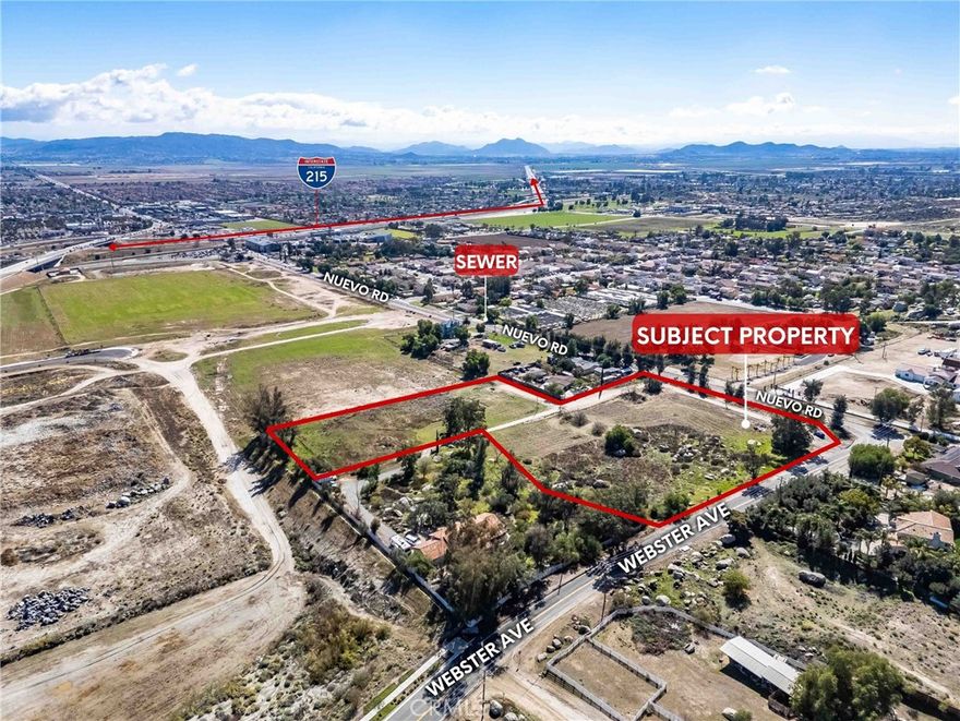 OPPORTUNITY ZONE 1/2 mile from the I-215 interchange ALLOWS 60 UNITS PER ACRE!  WATCH aerial video! This is a timely opportunity for an investor or developer to acquire 5.3 acres in Riverside County land with Mixed-Use Zoning, bordering Perris. This is three contiguous parcels together 305-270-030, 305-270-031, 305-270-032 close to the I-215/CA-74 Freeways and Nuevo Road interchange with NO Mello Roos taxes and is exempt from capital gains taxes if held over 10 years.  With water and power next door and sewer in the street in front of the 2nd neighboring parcel, this property is ripe for development.  We are just down the street from Perris Plaza with Walmart, ALDI, Stater Bros, In-N-Out, Chick-Fil-A, Ross, Starbucks, Planet Fitness and so many other neighborhood amenities that make this area perfect for future residents and future growth.  Permitted uses include residential, parks, restaurants, retail, medical offices, and professional services. With conditional approval, additional uses may include hotels, entertainment venues, convenience stores, mobile home parks, and more. Please see OM for a full list of permitted uses.  The population of Perris across the street is increasing, income per capita is increasing, poverty is decreasing, and the number of employed persons is also increasing! 



Riverside County is an incredible investment opportunity featuring proximity/access to three major interstates, the nation’s busiest port system, Ontario Airport, UPS & FedEx Ground Hubs and BNSF. The area around Nuevo Road and Webster Avenue in Riverside County/Perris, CA is rapidly developing with major commercial and industrial projects.  Nearby, the Perris Gateway Distribution Facility is under construction on 42 acres near I-215, set for completion by August 2025, bringing 855,330 sq ft of warehouse space and 27,000 sq ft of retail including Taco Bell, Starbucks, Shell, and Sonic.  Infrastructure improvements are also underway, including an $8 million upgrade to Ramona Expressway and an expansion of the Perris–South Metrolink Station, adding a second platform and a 2.7-mile track upgrade. With these developments, the region continues to grow as a key logistics and business hub in Southern California. With the ideal zoning and location, this property is great for development or investment. Secure this Opportunity Zone land before it’s gone!