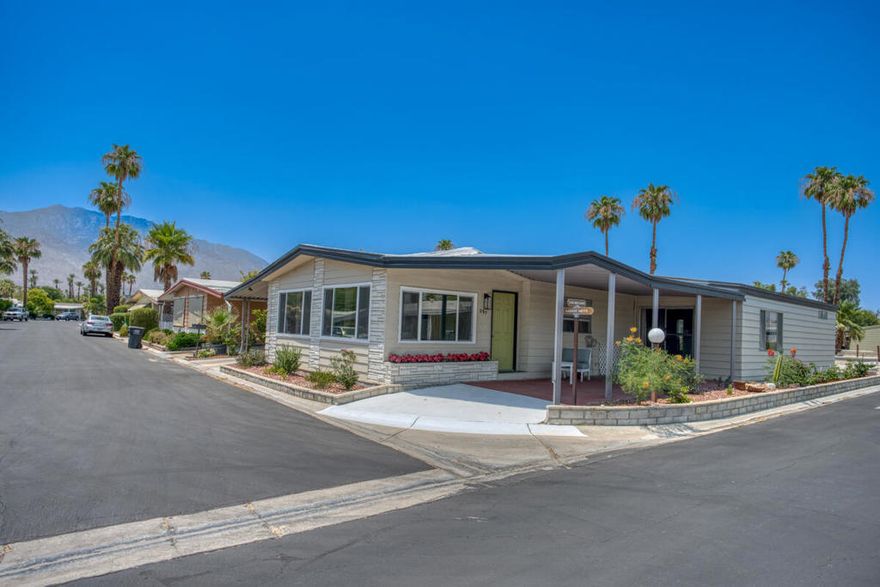 MOTIVATED SELLER and the home has recently been repiped. Turn-key 2 bed, 2 bath, 1,740 sqft manufactured home located in the desirable El Dorado Palms Estates, 55+, gated community! The interior is open and spacious with vaulted ceilings, and recessed lights. Enter in the living room which flows into the updated kitchen with center island, stainless steel appliances, and white cabinetry. The huge family room sits on the other side of the kitchen as well as the 2 bedrooms, each generously sized with the primary suite offering a spa-like ensuite with dual vanities, a soaking tub, and a shower. The laundry room and a full-size bathroom complete the floor plan. Enjoy the covered patio as well as tandem 2-car carport parking. Residents also get to enjoy an array of amenities including pools, spa, club house, library, card room, rec room, and many community events. No land lease, you own the land. Schedule your private tour today!