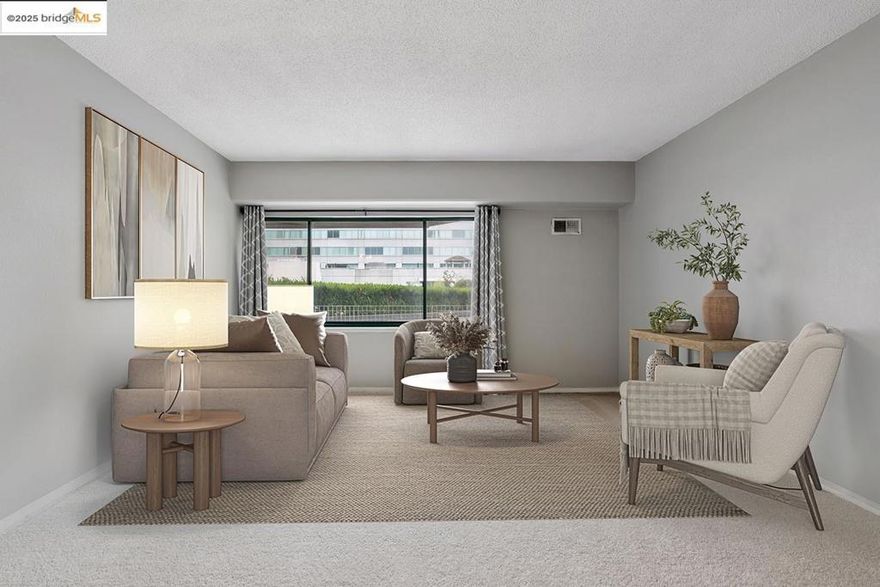 This spacious 1-bedroom condo facing the courtyard is freshly painted, and along with newly installed carpet, is perfect for first-time buyers and investors. Pacific Renaissance is a commuter's haven located in the heart of Downtown Oakland with a WalkScore® of 100 “Walker's Paradise”, the BikeScore™ and TransitScore™ are both 89. Perfect to enjoy the vibrant lifestyle and urban attractions of the area, including the many shops, restaurants, farmers' markets, theatre in Jack London Square, and Old Town Oakland. BART, public transit, and the freeway are only a block away, and it’s approximately 20 minutes from San Francisco.