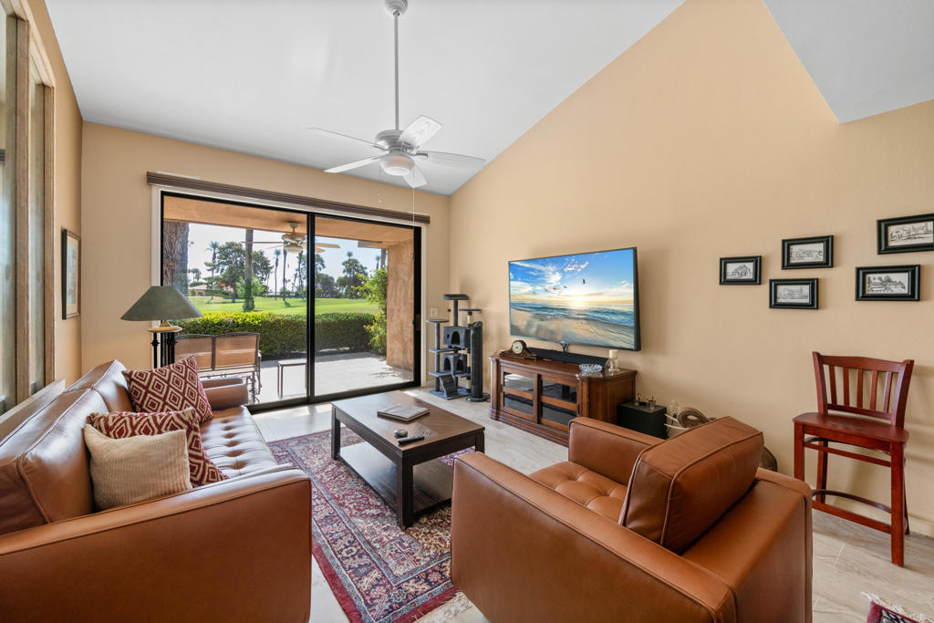The perfect balance of total relaxation and a fun filled roster of activities is offered within Sunrise Country Club. Enter through a private courtyard and into a beautifully remodeled interior. Featuring 1BR and 1.5 BA that is fully furnished, you'll have more time to enjoy the Desert Lifestyle. Sleek porcelain tile floors and neutral tones create a cozy interior. The functional kitchen has new appliances and a convection microwave with a air-fryer option that makes cooking easy and delicious. A counter bar and dining area provides comfort indoors or you can opt for an outdoor option within the private courtyard or the East facing tiled patio with gorgeous golf course views. There are 21 pools, one is only a few steps away, 19 spas, tennis courts, pickleball, bocce ball, golf, Clubhouse, a fitness center and so many wonderful opportunities to get involved as much or as little as you want within this resort-style community. And there's more.....this is a desirable location within the Heart of Rancho Mirage, close to shopping, dining, hiking, Eisenhower Health, Art Galleries, Amphitheater and a 20 minute drive to Palm Springs International Airport. If your choice is to live here full-time or just want a lock 'n' leave seasonal get-a-way, this is worth taking a look.