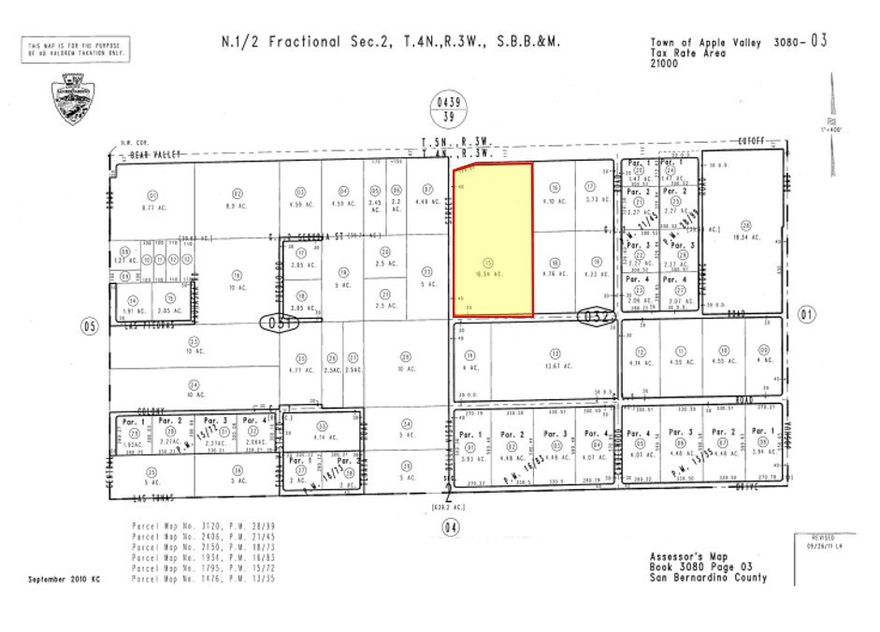 ±16.54 acres of unimproved land for sale fronting Bear Valley Rd in Apple Valley; APN: 3080-032-15. This parcel has mixed zoning for enhanced development opportunity with approximately 9 acres of multifamily (R-M) zoned land on the southern end fronting Las Piedras, permitting a density of 20 dwelling units per acre, and 7.5 acres on commercial land with more than 600 feet of frontage on Bear Valley Rd. Power, sewer, an water are all in the area and available to the site. Bear Valley Rd is a major access point to Apple Valley and has undergone significant development over the years. Daily Traffic counts at this location are approximately 13,000. Owners are highly motivated and will consider all offers. Seller financing is available subject to full terms of the offer. Apple Valley continues to grow with active industrial, residential, and commercial projects. Most notably the Brightline West Apple Valley Station, a project recently receiving a $3 billion federal-state partnership grant and the appointment of Siemens Mobility as the manufacture of the trains. Construction is expected to begin soon with the train in operation by late 2028. Buyer to verify all information contained herein. Agent and their representatives are not responsible for the accuracy of these claims.