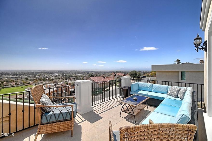 Experience elevated coastal living at its finest from this stunning Mediterranean estate perched atop Ventura's prestigious hillside community.Situated on nearly half an acre, this 4997 sqft residence offers panoramic views of the Pacific Ocean, Channel Islands and sparkling city lights. With 2 large primary suites and two additional bedrooms, spread across two levels and accessible by a private elevator. One of the primary suites is located on the main living level. The grand entry opens into soaring ceilings, stone floors and expansive windows that flood the home with natural light.Large gourmet kitchen with custom cabinetry perfect for entertaining. Step outside to the multiple terraces with sweeping ocean and city views. The outdoor space offers multiple patios ideal for sunset gatherings and entertaining. The back hillside has been terraced and planted and bring plenty of bounty from mature assorted fruit trees. Located in the desirable Poinsettia neighborhood, just minutes from beaches, shopping and top Ventura schools. This is a rare opportunity to own one of Ventura's iconic custom homes