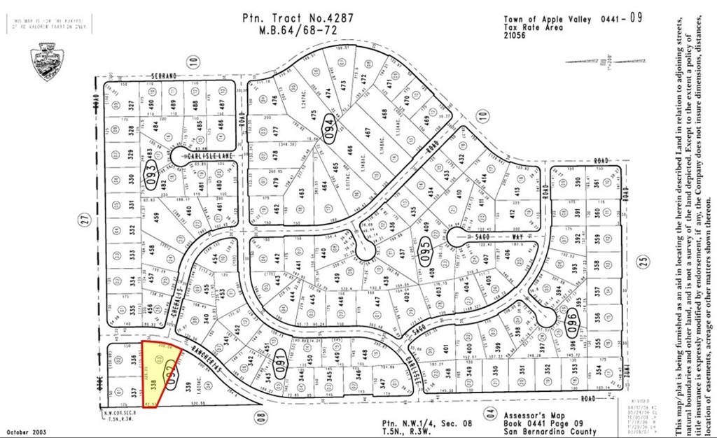 ±1 acre of unimproved apartment land for sale on Rancherias Rd in Apple Valley; APN: 0441-092-03. Located just down the street from Apple Valley City Hall, this lot is zoned Multifamily (R-M) and permits up to 20 dwelling units per net acre. Water, sewer, and power are available at site. Nearby amenities include Super Target, Walmart, Albertsons, Starbucks, Dollar Tree, Ross Dress for Less, McDonalds, Del Taco, Jack in the Box, Cold Stone Creamery, Fresh Wok, Panda Express, and more. Apple Valley is home to Brightline West’s future High Speed Rail Station and maintenance yard, breaking ground in 2025 and operational by 2028. Connecting Downtown Los Angeles to the Las Vegas Strip. The project will bring an estimated 10,000 jobs. Buyer to verify all information contained herein. Agent and their representatives are not responsible for the accuracy of these claims.