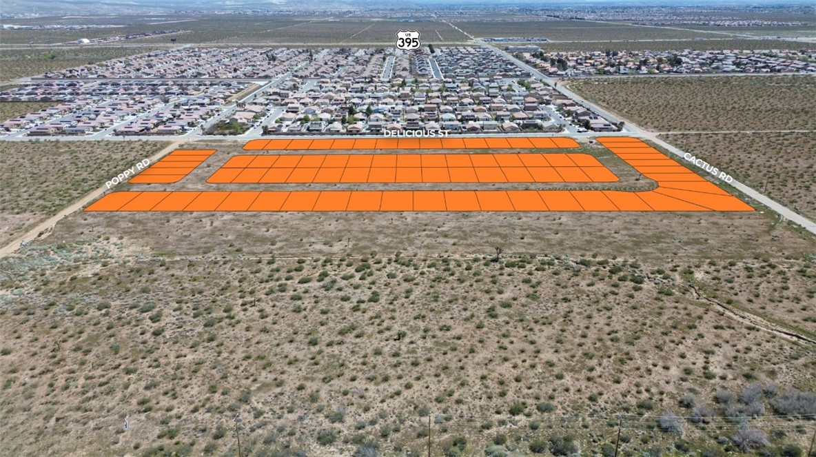 77 recorded single family detached lots available for sale in Adelanto, CA. Situated less than one mile from US-395 at the northwest corner of Cactus Rd. and Delicious St., this offering presents an excellent acquisition opportunity for builders or investors seeking a prime, well-located, and relatively flat site with readily available utilities. The site’s strategic location ensures convenience, with numerous employment opportunities, six schools, and a wealth of commercial amenities all within a 10-minute drive. The High Desert of Southern California is experiencing steady population growth and significant job creation, driven by a highly competitive housing market and several upcoming large-scale projects. Prospective buyers are encouraged to verify the information contained herein.