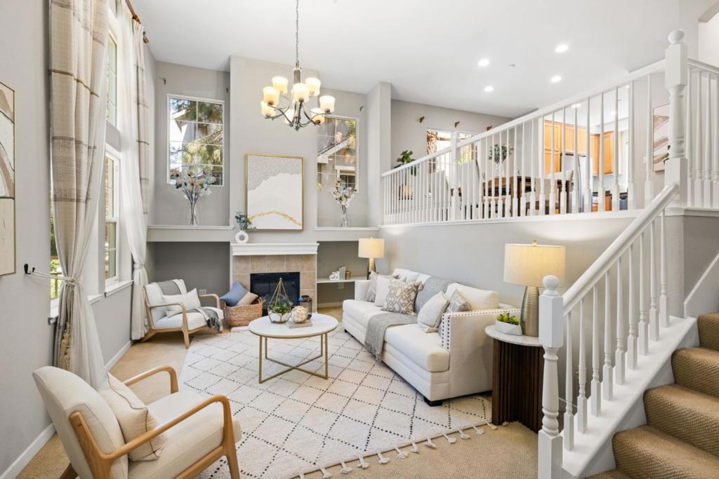 Discover the perfect blend of comfort and convenience in this bright and spacious 4-bedroom, 3-bath end-unit townhouse right in the heart of Silicon Valley. Built in 2004, the home is filled with natural light thanks to plenty of windows that let the sunshine pour in. On the main level, youll find a modern open-concept kitchen and dining areagreat for cooking, entertaining, or just hanging out. High ceiling living room is complete with a fireplace that makes the space feel extra inviting. The flexible layout includes a private second-floor bedroom thats perfect for guests, a home office, or even a tenant. Upstairs, the remaining three bedrooms offer plenty of privacy and a quiet retreat. The home is tucked away in a peaceful, tree-lined community with access to a private pool and clubhouseideal for relaxing weekends. And the location couldnt be better: just a 15-minute walk to Google/Meta/Amazon/etc Sunnyvale HQs, plus easy access to Seven Seas Park, Grocery Outlet, the Indian Temple, and the VTA station. Daily errands, commutes, and weekend fun are all just steps away.