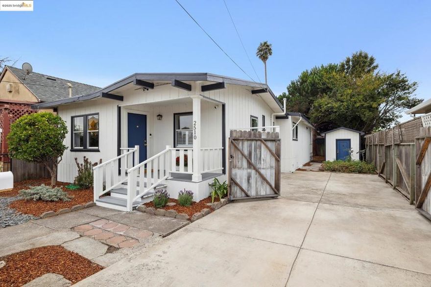 Updated 3/2 bungalow with fabulous in/out lifestyle, edible gardens, and 3+ car parking. BONUS - THE SELLER IS OFFERING A $5000 CLOSING COST CREDIT.  A classic front porch greets you, surrounded by lavender, sage, and rosemary.  The bright living room has oak floors & lots of windows.  Modern kitchen with granite counters/bar, stainless steel gas stove, dishwasher, refrigerator, + designated dining area.  Newly remodeled bathroom with designer walk-in tiled shower + linen closet.  Charming primary bedroom includes bathroom with jetted tub, walk-in closet, and space for a home office.  French doors open to the covered back porch and fully fenced backyard.  Patio and covered outdoor bar for relaxation and entertaining.  Mature lemon, grapefruit, and plum trees + additional irrigated garden beds growing tomatoes, potatoes, cabbage, kale.  Sturdy storage building + massive driveway.  Newer furnace, tankless water heater, sewer lateral compliant, retrofitted foundation, laundry room with washer/dryer.  Wood floors, dual pane windows.  Move-in-ready.  In a vibrant location near restaurants, food trucks, shops, parks, Farmer’s Market, schools, easy commuting to 580/80, San Pablo Ave, Richmond / SF Ferry.  Open Sat & Sun, Oct 11 & 12, 2-4:30pm.  Offers due 10/14 by 5pm.