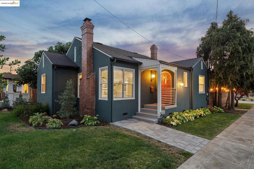 Sitting on a large corner lot in San Leandro’s beloved Broadmoor neighborhood, 999 Alice Ave is a 1938 bungalow that beautifully blends timeless charm with smart upgrades and incredible outdoor living. The striking exterior features a bold modern color palette, brick chimney accents, and an inviting arched front door. Inside, restored white oak floors and a soaring 10-foot barreled ceiling bring warmth and character, while updates like dual-pane windows, upgraded electrical, and a new HVAC system with central A/C make life easy. The remodeled kitchen offers radiant heated floors and French doors that open to a spacious redwood deck. The backyard is designed for entertaining with a grassy lawn, sleek paver patio, and mature grapefruit, orange, and fig trees, all framed by tall redwood fencing for added privacy. The detached garage provides a Tesla EV charger and the flexibility to convert into a workspace, while a side shed and newly built concrete pad allow for even more storage potential. The home is perfect as is, yet the expansive front yard offers opportunity for future fencing, expanded outdoor living, or even possible home expansion. With Koolfi Creamery, Top Hatters, 580, and BART all nearby, this home is move-in ready with room to grow.