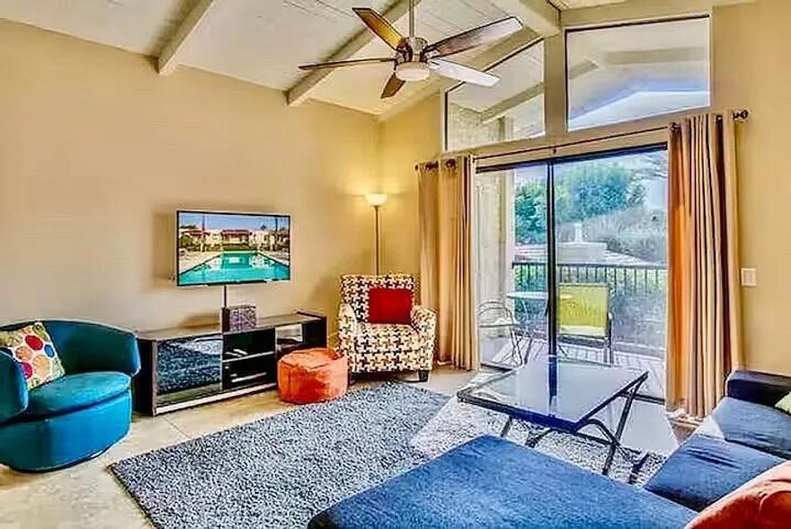 Available for lease, seasonally or long-term, after May 1, 2025, this designer-remodeled end unit offers some of the best west-facing mountain views in a quiet, gated Palm Springs community. Light, bright, and private, it features vaulted ceilings, walls of glass. Enjoy true lock-and-leave living with resort-style amenities including three pools, two spas, tennis and pickleball courts, and a clubhouse. Lease  includes expanded digital cable with premium channels and WiFi in each unit.  The landlord covers all expenses except electricity. Conveniently located near shopping, dining, and downtown Palm Springs--this is the perfect seasonal retreat or full-time residence.
