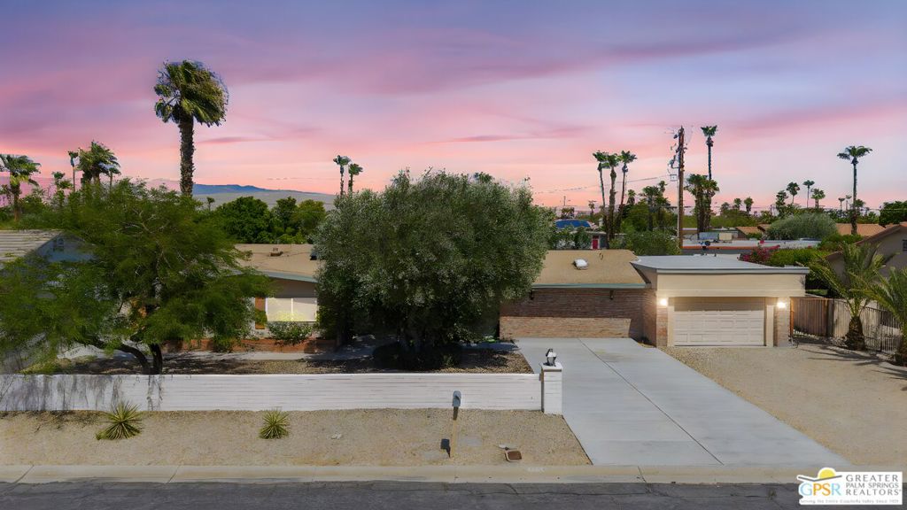 Mid-Century Pool Home with ADU Opportunity in Desert Park Estates! Fee Land (no lease) & No HOA! Welcome to 2222 N Acacia Rd. W., Palm Springs, a mid-century ranch-style gem with 4 bedrooms, 3 baths, and 2,167 sq ft of versatile living space on a generous 10,019 sq ft lot. With a sparkling pool, ADU potential, Fee Land (no lease!), and No HOA, this is a rare opportunity to own in one of Palm Springs' most desirable neighborhoods at an unbeatable price. Inside, the main home features an open floor plan with multiple skylights, filling the interiors with natural light. The original garage has been transformed into a spacious bedroom suite with its own bath and slider to the backyard, perfect for guests, a private retreat, or a poolside cabana room. A newly added garage provides covered parking and storage. On the north side, a private ADU-style suite offers a separate entrance, separate kitchenette & laundry, living area, sleeping space, and direct backyard access. This flexible space can be locked off from the main home, making it ideal for income potential, in-laws, or a home office. Step outside to a Palm Springs oasis with a shimmering pool surrounded by mature fruit trees, date palms, and olive trees, all enclosed by block wall privacy. The home is equipped with 36 leased solar panels, keeping energy costs in check. While the property could benefit from updating, it offers exceptional value for its size, layout, and location. Whether you're seeking a full-time residence, vacation home, or investment property, this mid-century charmer is full of potential. Offered As-Is at $750,000. Please submit all offers by 8/10/25.