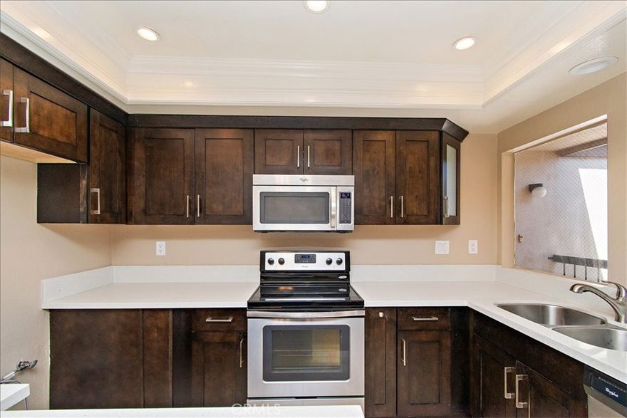 End unit condo on the top floor located at Armaga Springs community. This 2 bedroom 2 bath condo has an updated kitchen with quartz countertop. Updated bathrooms with granite countertops. Spacious primary bedroom with a walk-in closet. The community amenity includes a swimming pool and outdoor BBQ. The washer and dryer are included. Conveniently located in RPV. Conveniently located close to shops, parks, and schools.