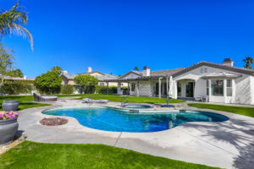 *Coming Soon* Annual lease. A luxury home on a cul-de-sac near Eisenhower Medical Center. This 3789 Sq Ft home has 4 bedrooms 3.5 baths and sits on a huge lot with mountain views. Located in the IID lower utility cost district. Beautiful double door glass entry. Spacious open floor plan. The island kitchen has a gas cook top, granite countertops, double ovens, breakfast bar. The primary bedroom suite has a fireplace and a retreat with built-in bookcase. The over-sized back yard has covered patio, fire pit, built-in BBQ and custom saltwater pool & spa. 3-car garage. Basic tv cable, HOA fees, pool + landscape service are included. Tenants pay utilities + screening fee. Owner will consider Seasonal Vacation rental terms at $11,000mo. Contact agent to schedule your personal showing.