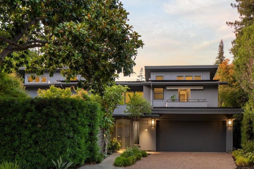 Experience elevated living at 1101 Hamilton Avenue, a masterfully reimagined Mid-Century Modern sanctuary in the heart of Palo Alto's esteemed Crescent Park. This refined residence offers three en-suite bedrooms and a breathtaking open-concept living space with soaring ceilings, abundant natural light, and seamless indoor-outdoor flow. The sleek gourmet kitchen features Wolf and Sub-Zero appliances, a Miele built-in coffee system, Swarovski crystal lighting, and a custom pantry with wine storage and laundry. Garden-facing rooms and a serene oversized flex space open to lush grounds perfect for both entertaining and quiet retreat. The upstairs primary suite indulges with custom walk-in closets, tranquil ensuite, and a private balcony. Ideally located near top-rated schools and just moments from downtown Palo Altos downtown amenities. This home blends timeless design with modern comfort in one of Palo Altos most sought-after neighborhoods.