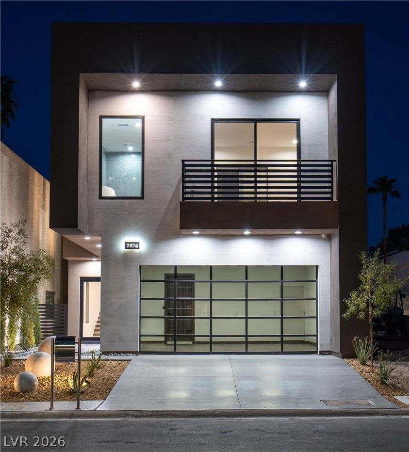 This modern facade showcases clean lines and an in