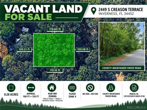 Vacant Land For Sale - 2449 S Creason Terrace<br/> Inverness, FL 34452