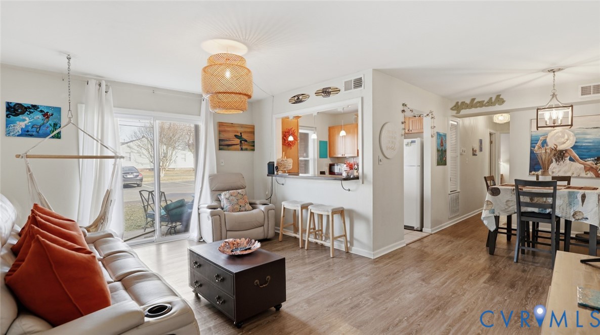 Living area with wood finished floors