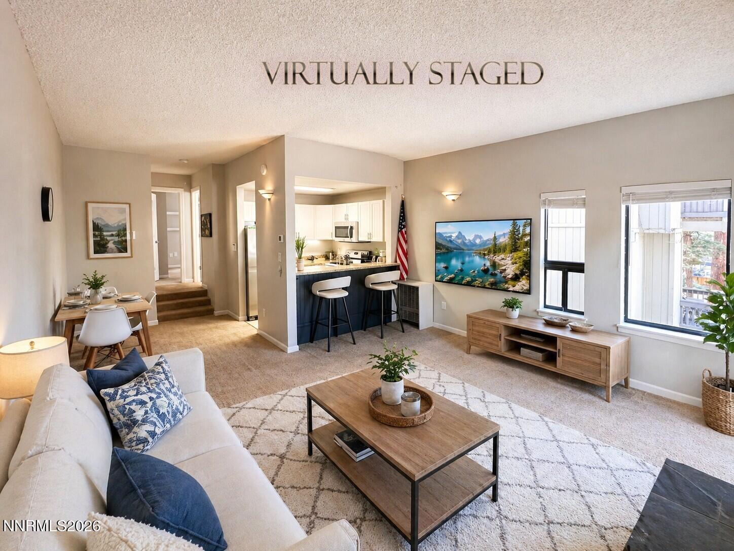 Living room kitchen final staged